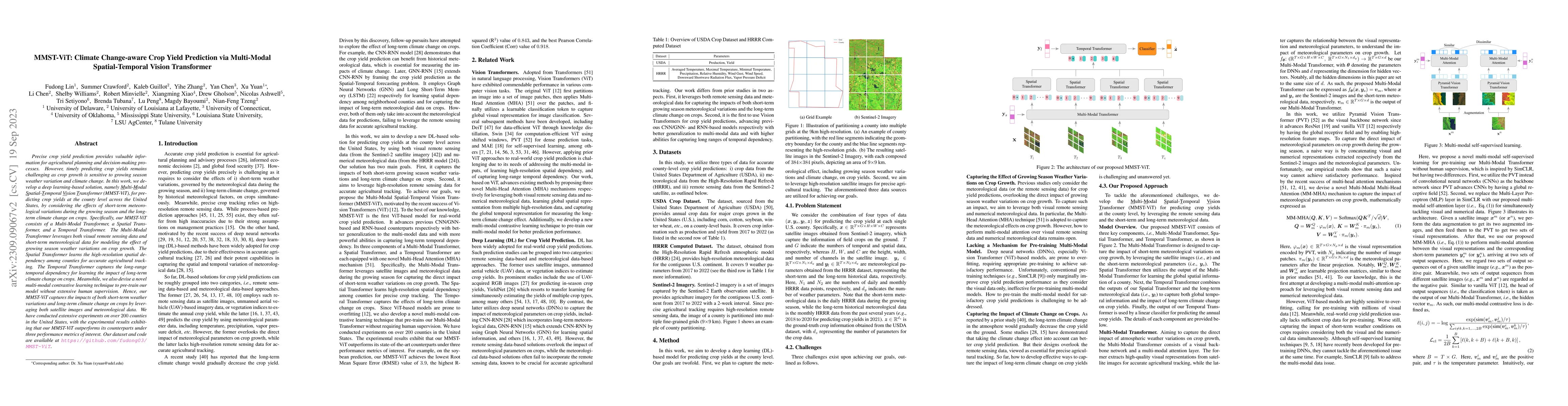 Thumbnail for MMST-ViT: Climate Change-aware Crop Yield Prediction via Multi-Modal
  Spatial-Temporal Vision Transformer