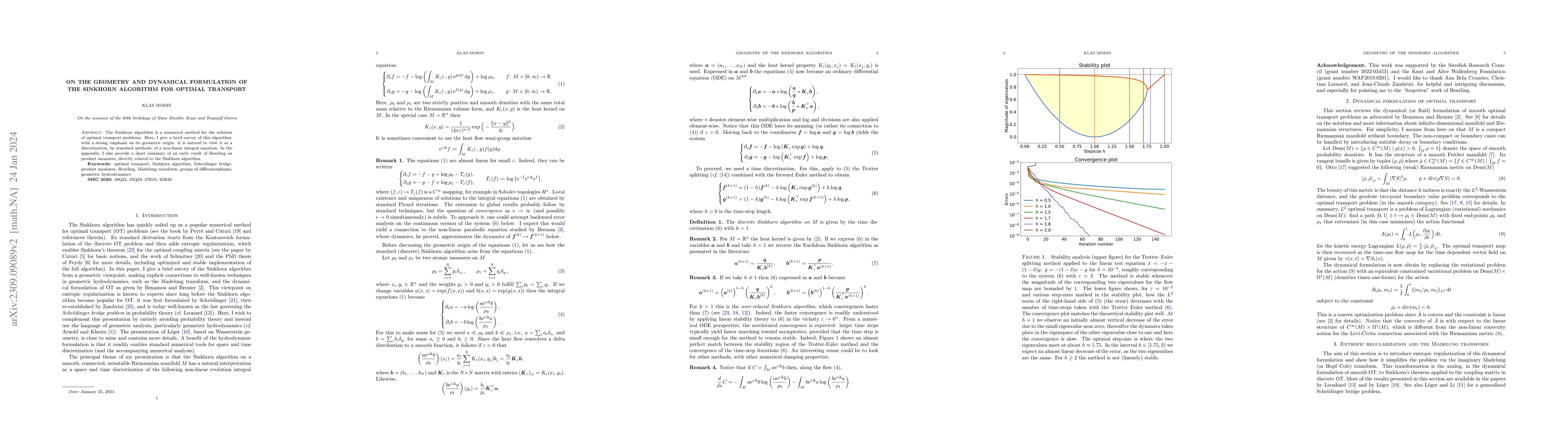 Thumbnail for On the geometry and dynamical formulation of the Sinkhorn algorithm for
  optimal transport