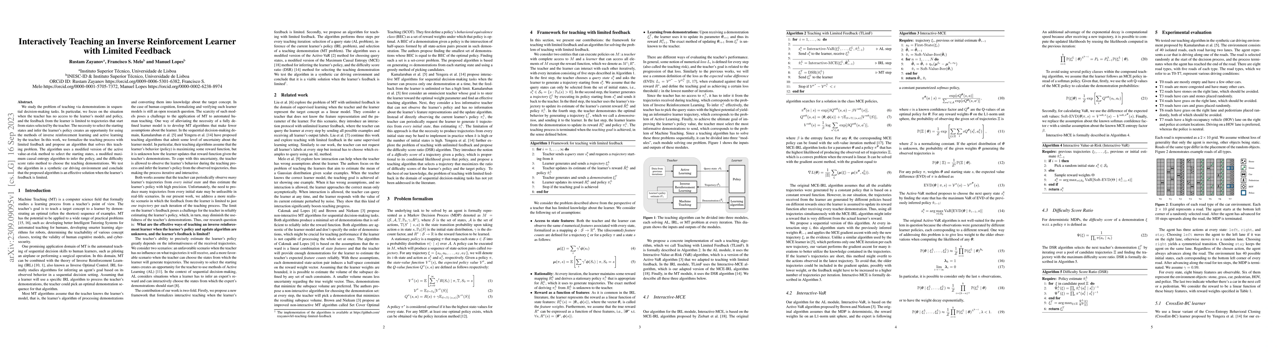 Thumbnail for Interactively Teaching an Inverse Reinforcement Learner with Limited
  Feedback