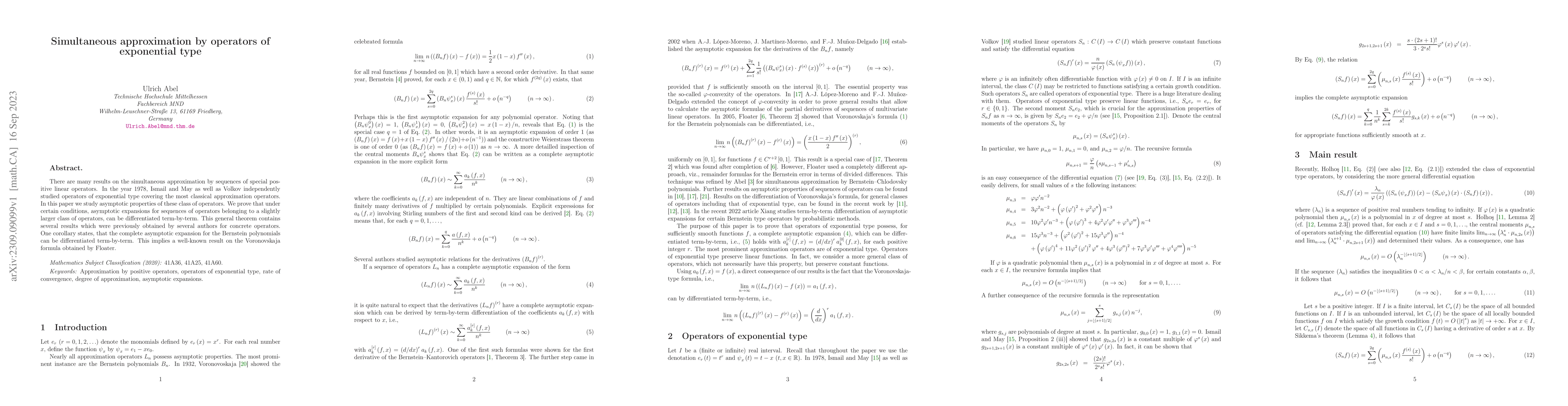 Thumbnail for Simultaneous approximation by operators of exponential type