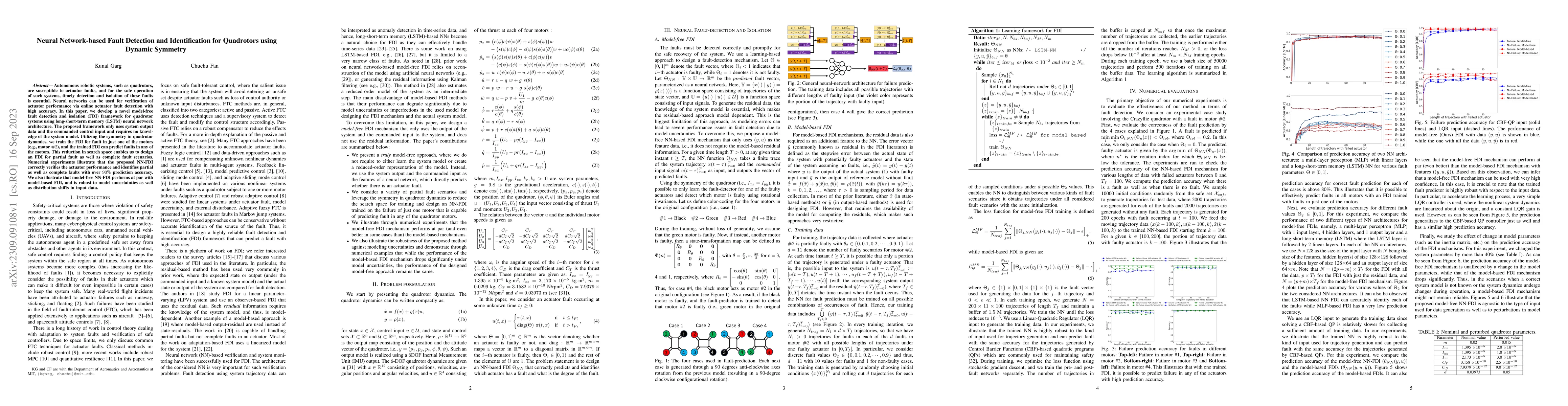 Thumbnail for Neural Network-based Fault Detection and Identification for Quadrotors
  using Dynamic Symmetry