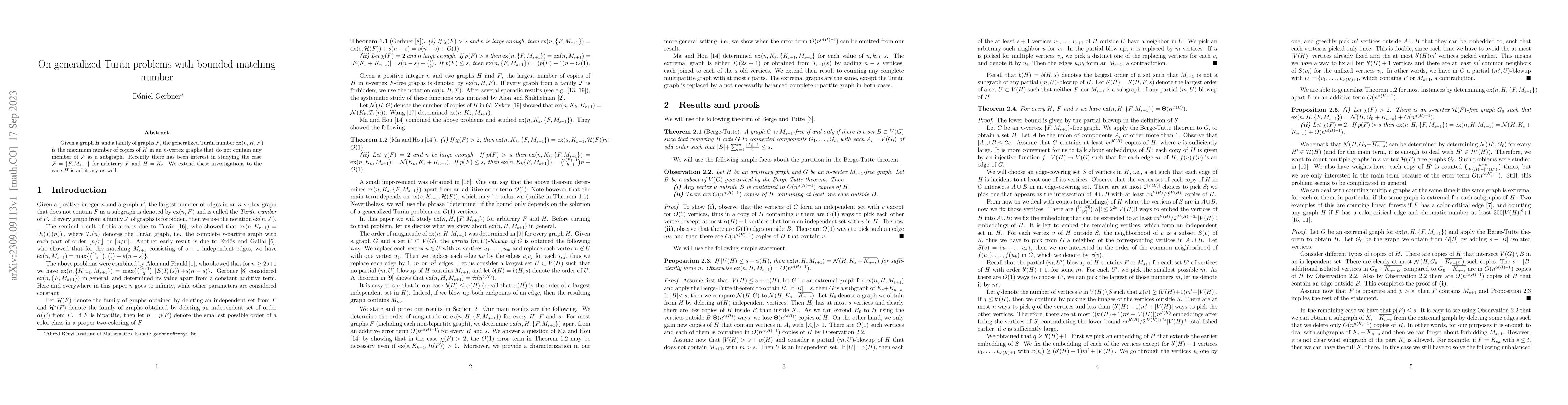 Thumbnail for On generalized Tur\'an problems with bounded matching number