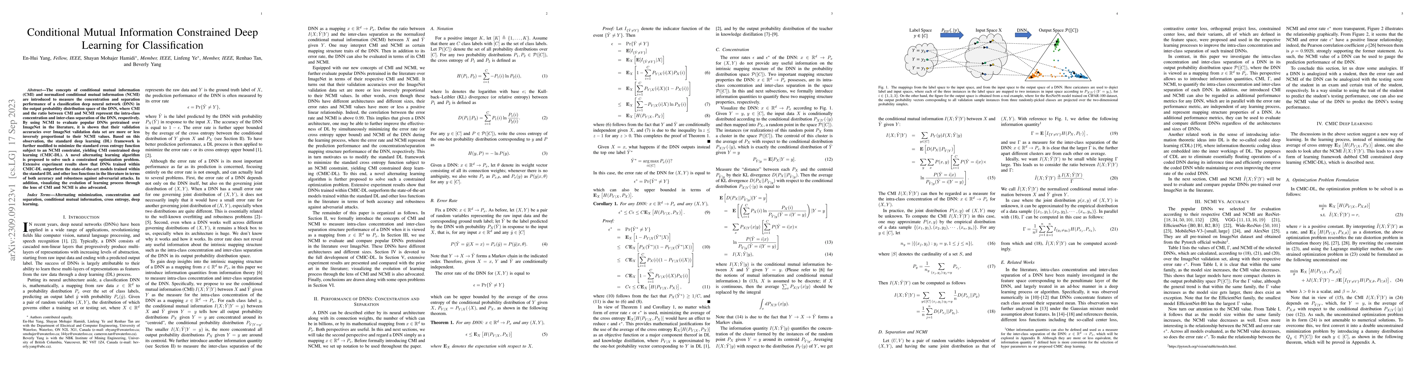 Thumbnail for Conditional Mutual Information Constrained Deep Learning for
  Classification