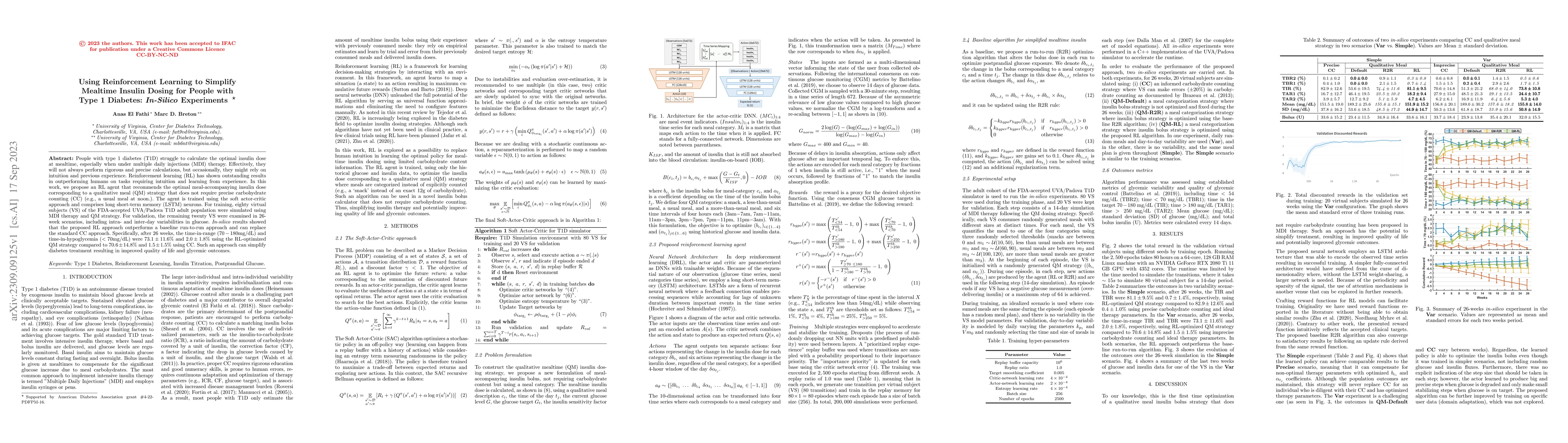 Thumbnail for Using Reinforcement Learning to Simplify Mealtime Insulin Dosing for
  People with Type 1 Diabetes: In-Silico Experiments