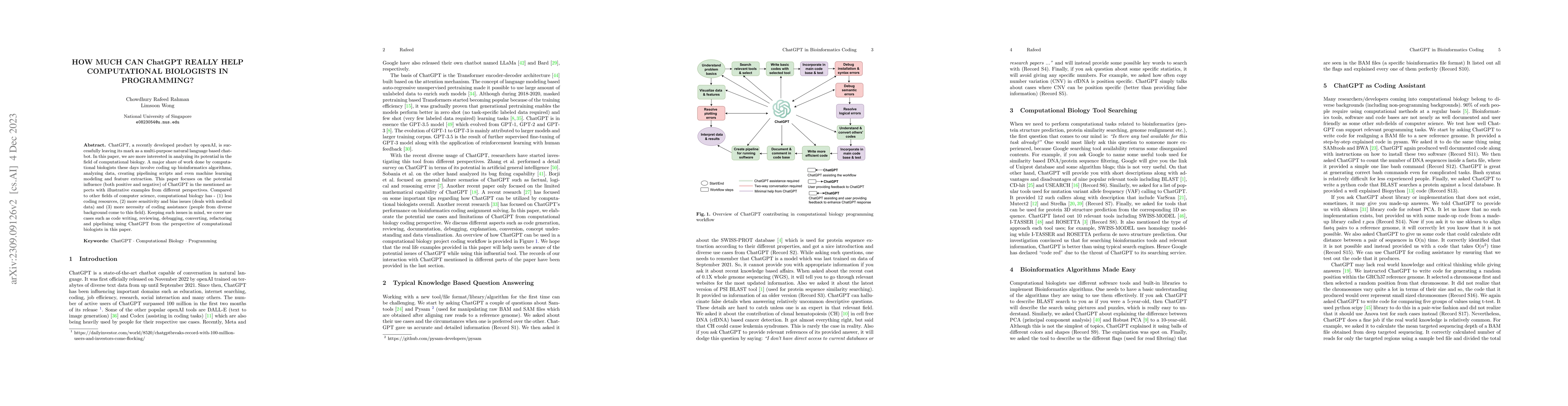 Thumbnail for How much can ChatGPT really help Computational Biologists in
  Programming?