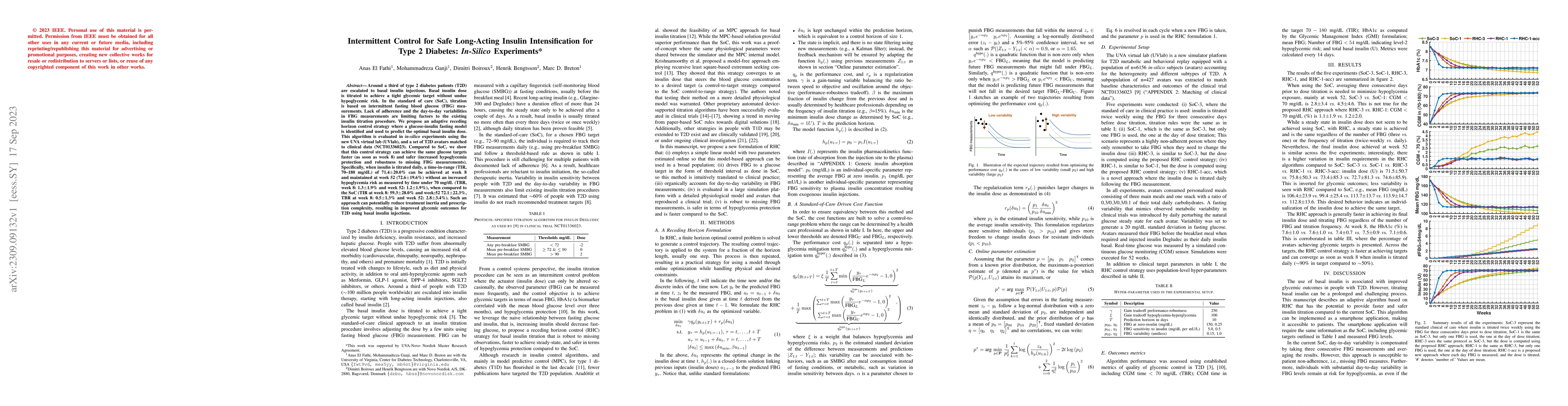Thumbnail for Intermittent Control for Safe Long-Acting Insulin Intensification for
  Type 2 Diabetes: In-Silico Experiment