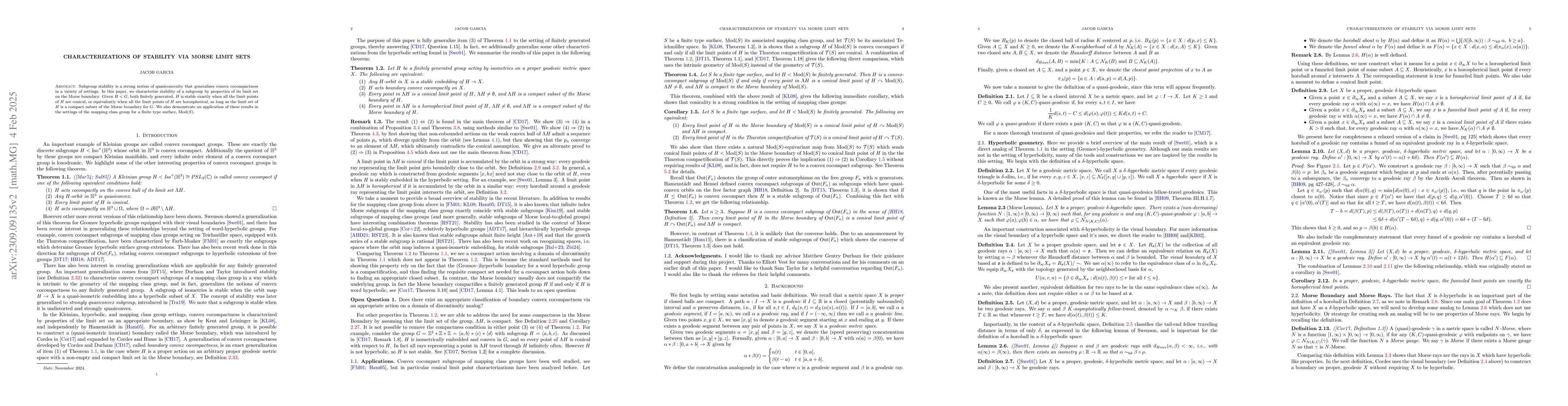 Thumbnail for Characterizations of Stability via Morse Limit Sets