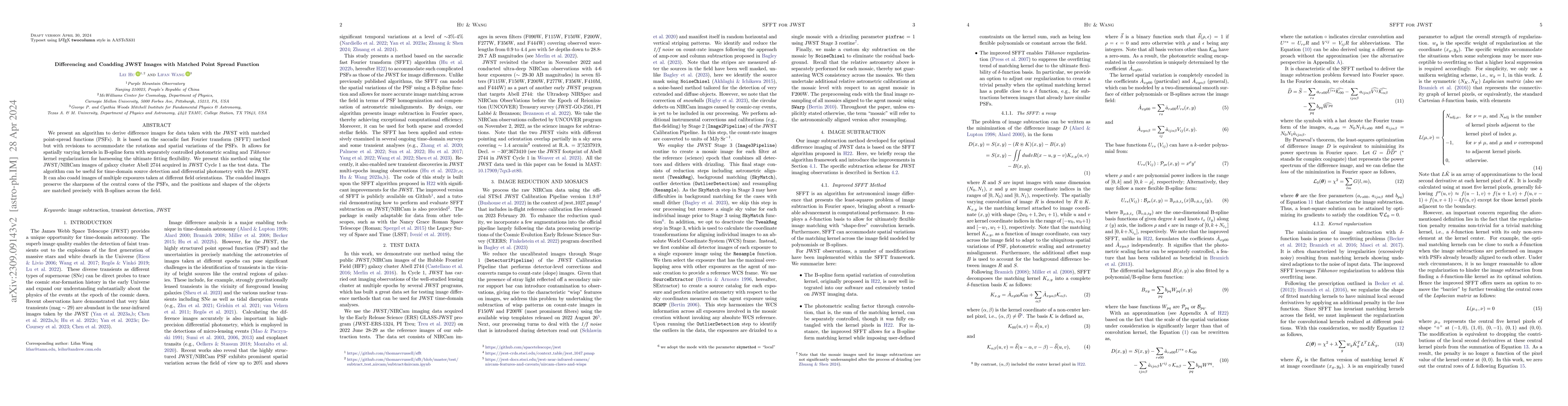 Thumbnail for Differencing and Coadding JWST Images with Matched Point Spread Function