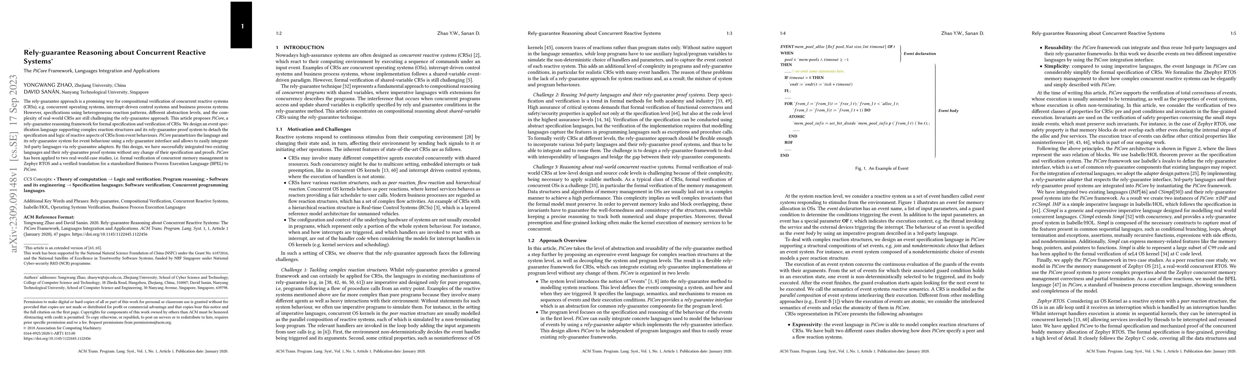 Thumbnail for Rely-guarantee Reasoning about Concurrent Reactive Systems: The PiCore
  Framework, Languages Integration and Applications