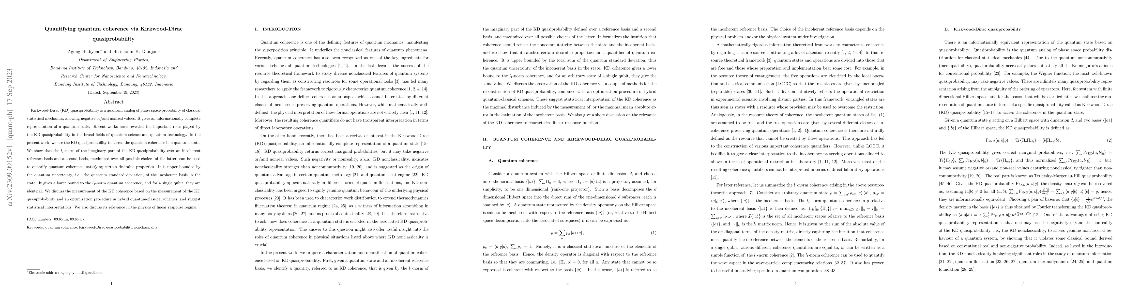 Thumbnail for Quantifying quantum coherence via nonreal Kirkwood-Dirac
  quasiprobability