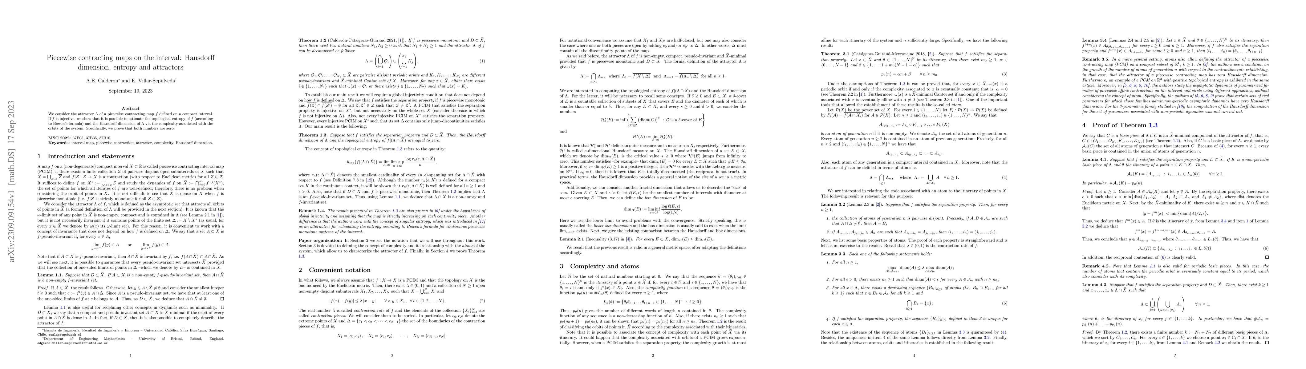 Thumbnail for Piecewise contracting maps on the interval: Hausdorff dimension, entropy
  and attractors
