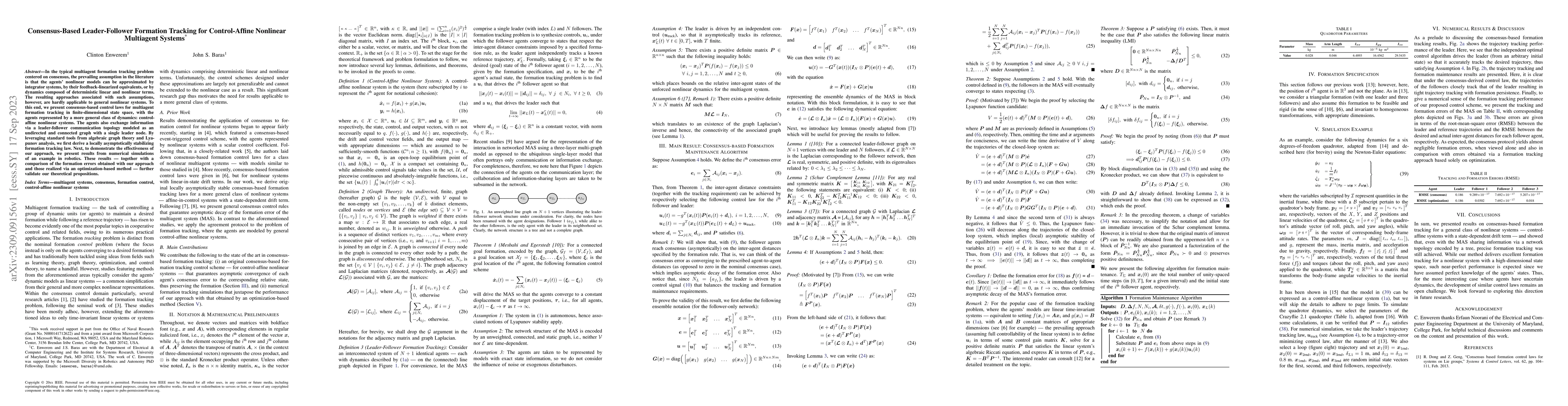 Thumbnail for Consensus-Based Leader-Follower Formation Tracking for Control-Affine
  Nonlinear Multiagent Systems