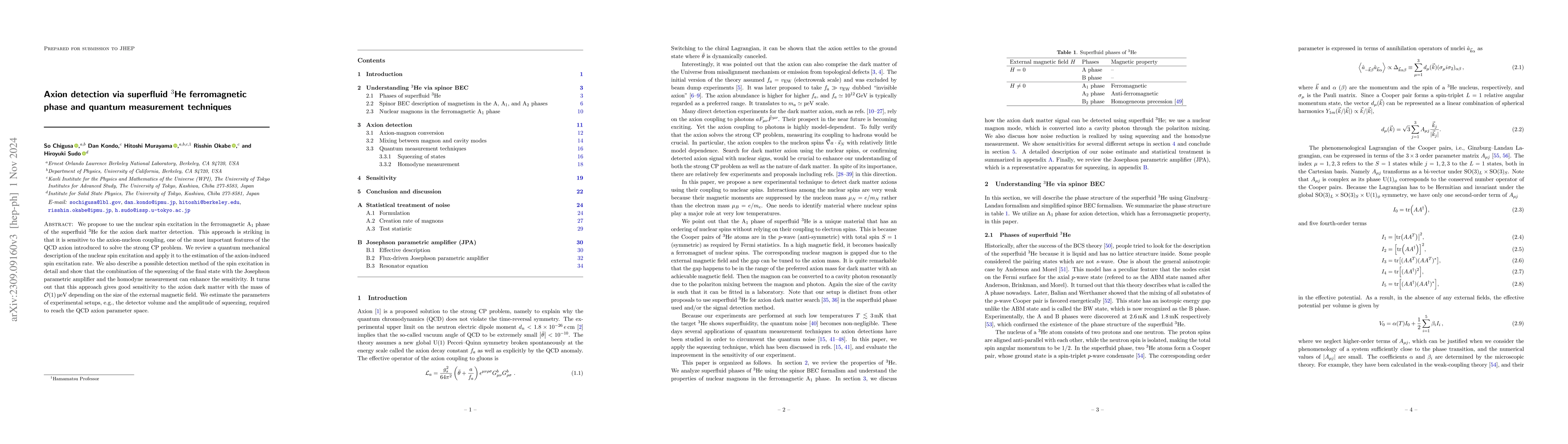Thumbnail for Axion detection via superfluid $^3$He ferromagnetic phase and quantum
  measurement techniques