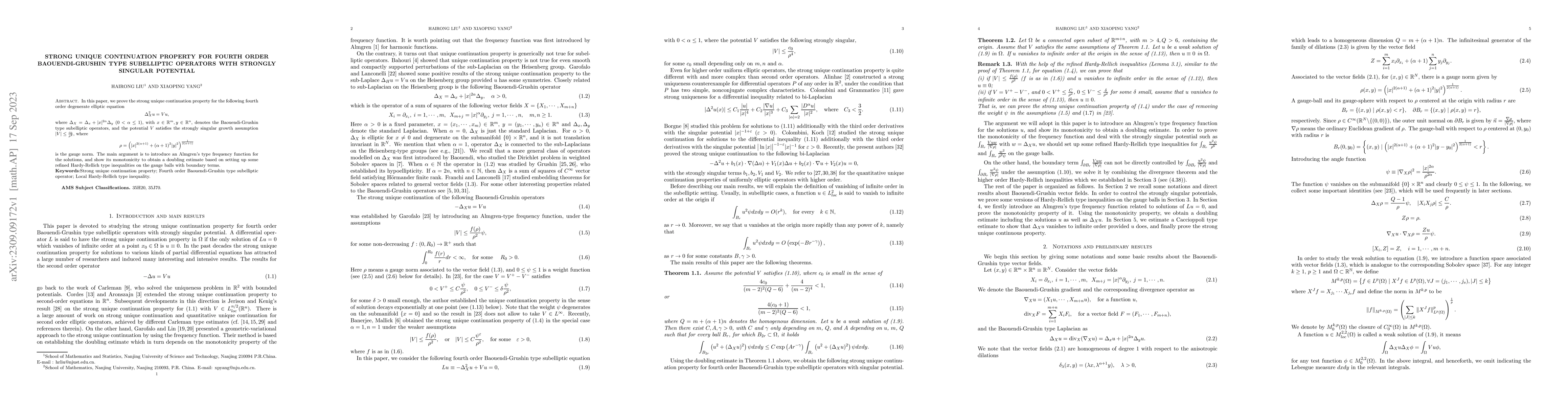 Thumbnail for Strong unique continuation property for fourth order Baouendi-Grushin
  type subelliptic operators with strongly singular potential