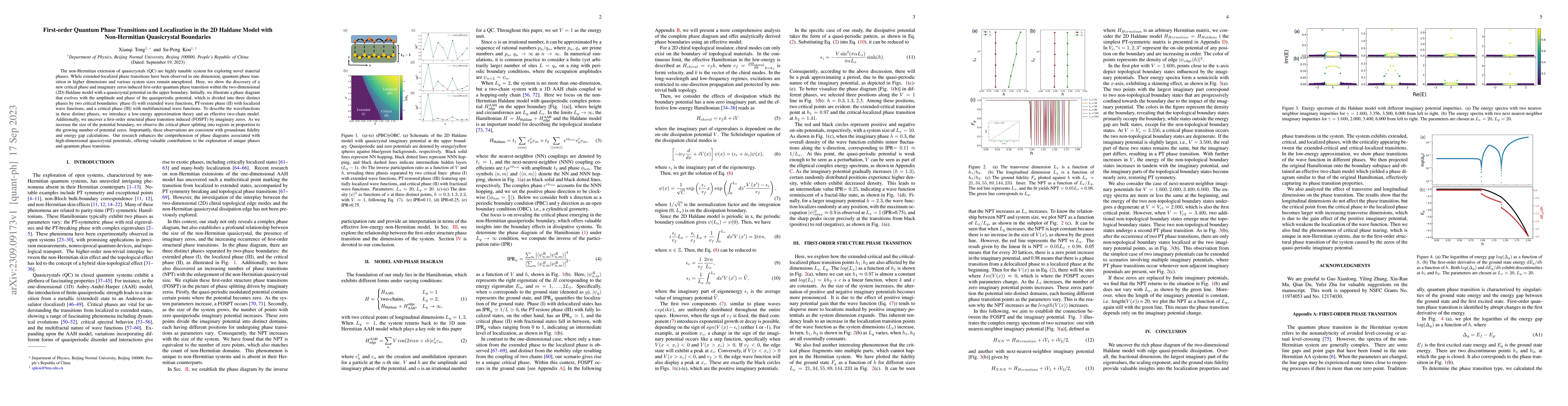 Thumbnail for First-order Quantum Phase Transitions and Localization in the 2D Haldane
  Model with Non-Hermitian Quasicrystal Boundaries
