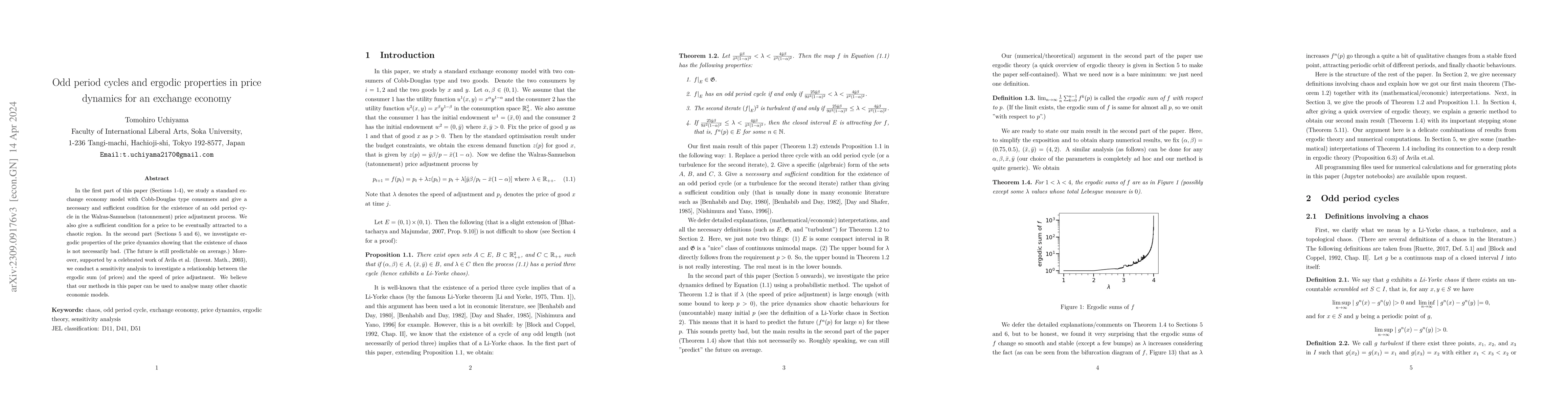 Thumbnail for Odd period cycles and ergodic properties in price dynamics for an
  exchange economy