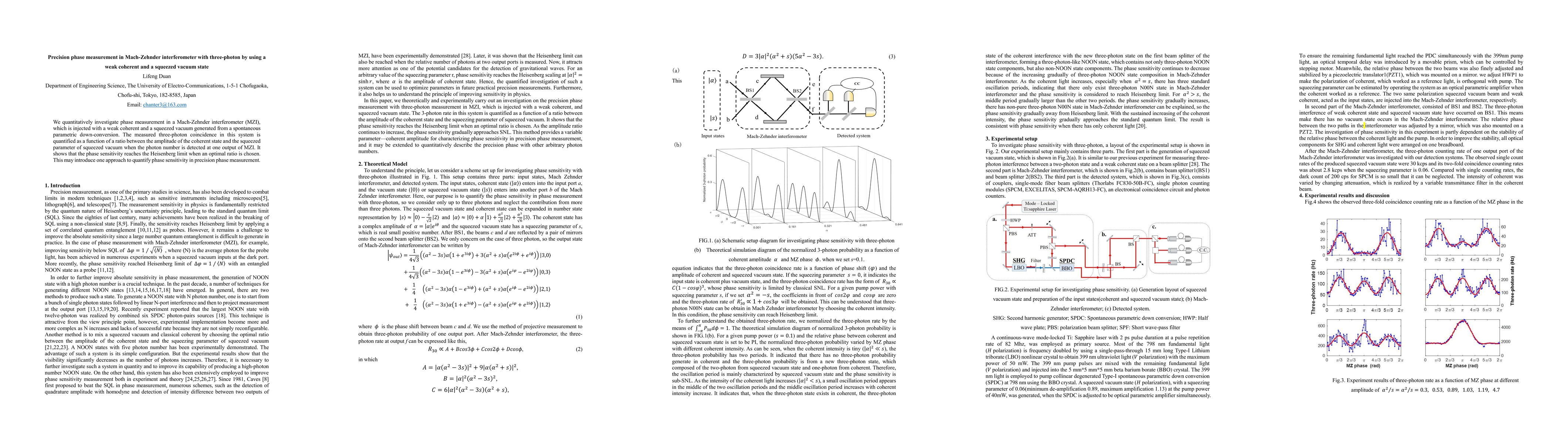 Thumbnail for Precision phase measurement in Mach-Zehnder interferometer with
  three-photon by using a weak coherent and a squeezed vacuum state