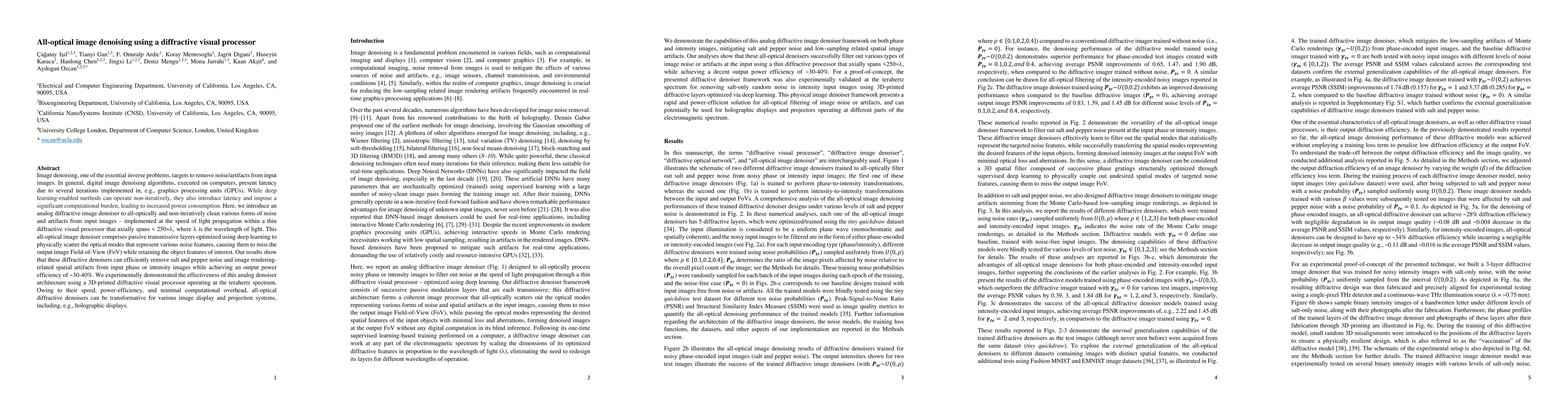 Thumbnail for All-optical image denoising using a diffractive visual processor