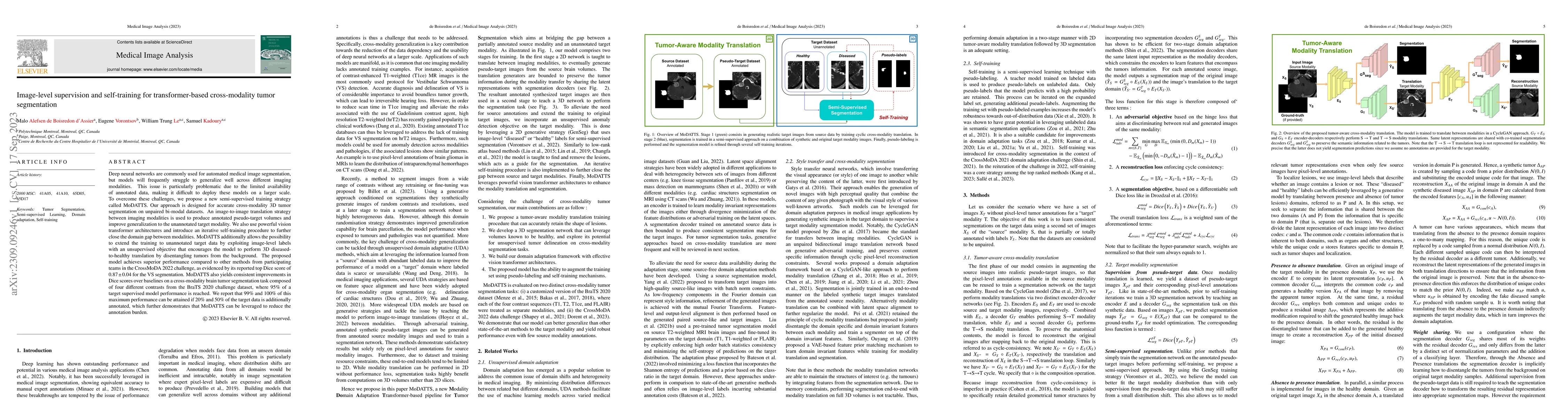 Thumbnail for Image-level supervision and self-training for transformer-based
  cross-modality tumor segmentation