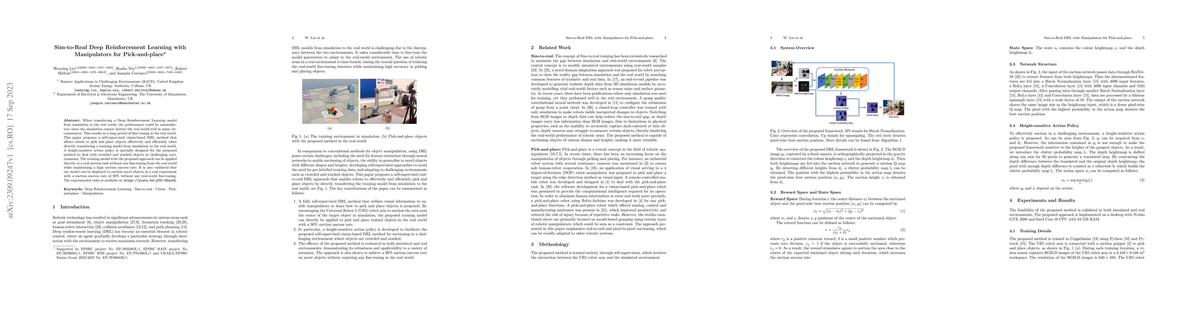 Thumbnail for Sim-to-Real Deep Reinforcement Learning with Manipulators for
  Pick-and-place