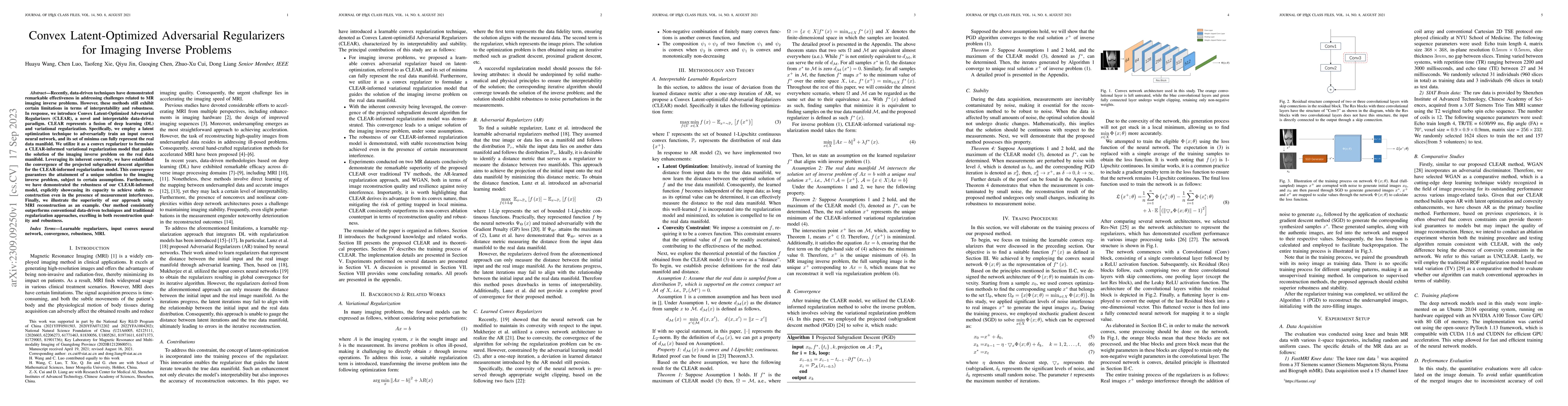 Thumbnail for Convex Latent-Optimized Adversarial Regularizers for Imaging Inverse
  Problems
