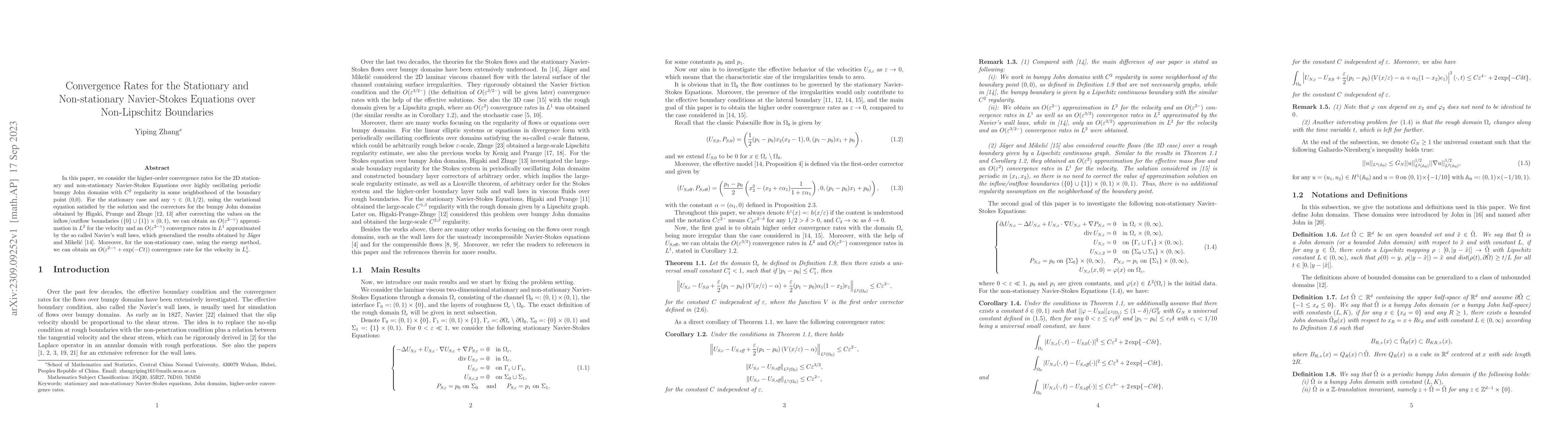 Thumbnail for Convergence Rates for the Stationary and Non-stationary Navier-Stokes
  Equations over Non-Lipschitz Boundaries