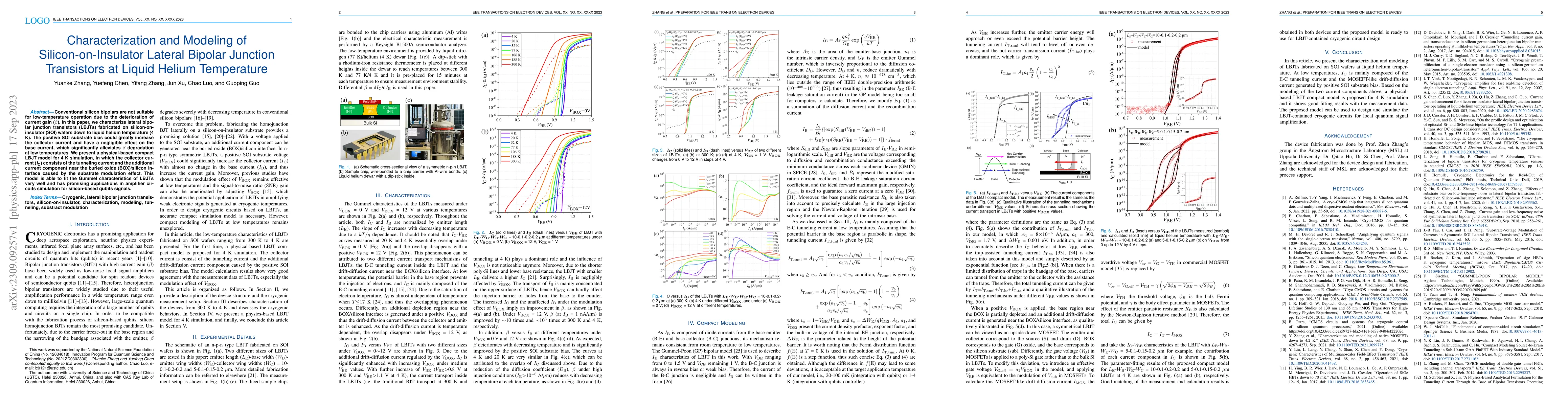 Thumbnail for Characterization and Modeling of Silicon-on-Insulator Lateral Bipolar
  Junction Transistors at Liquid Helium Temperature