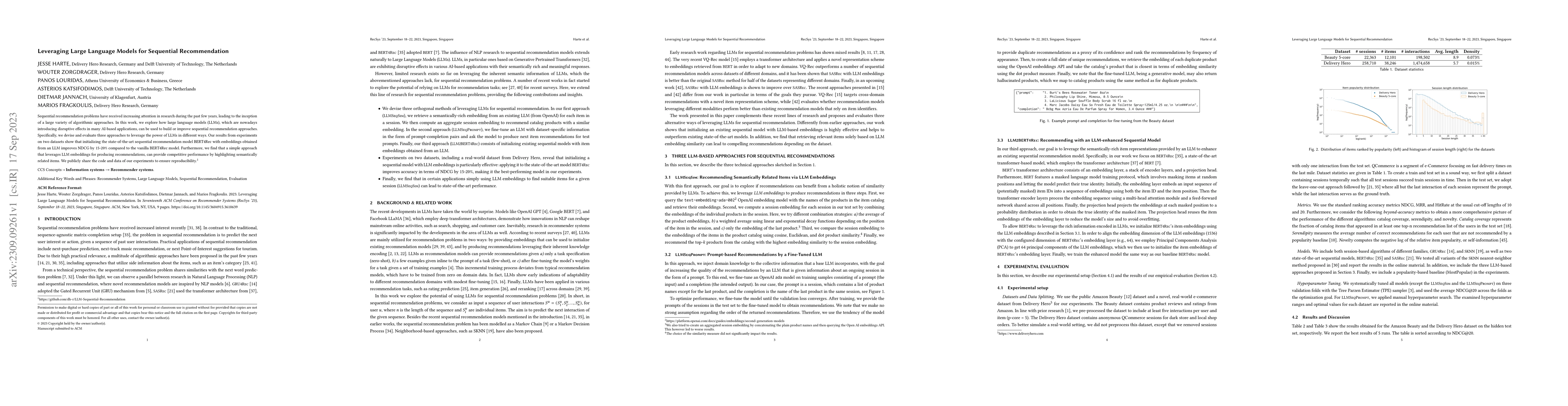 Thumbnail for Leveraging Large Language Models for Sequential Recommendation