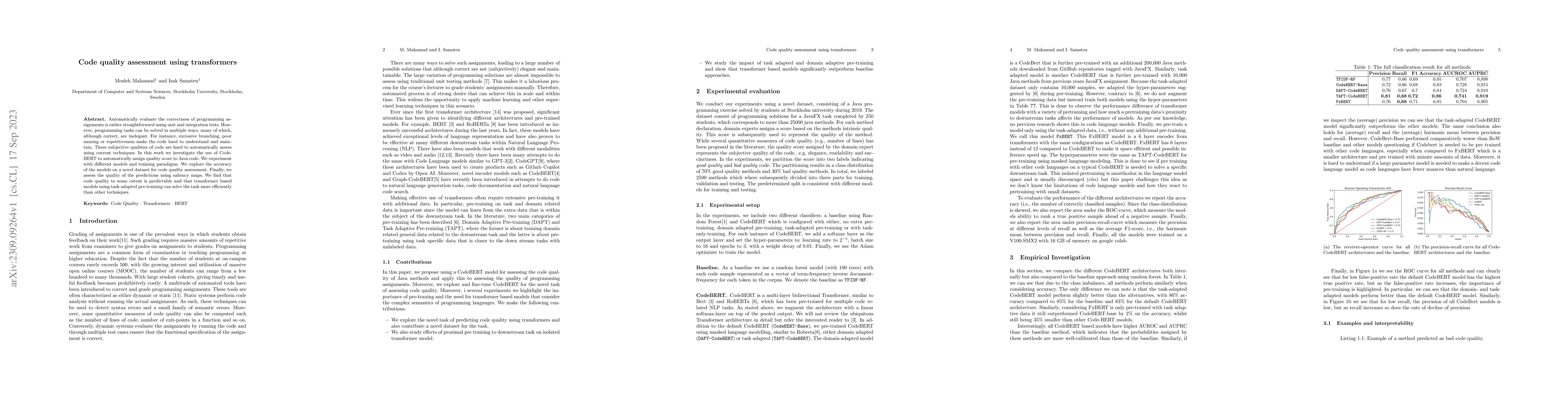 Thumbnail for Code quality assessment using transformers