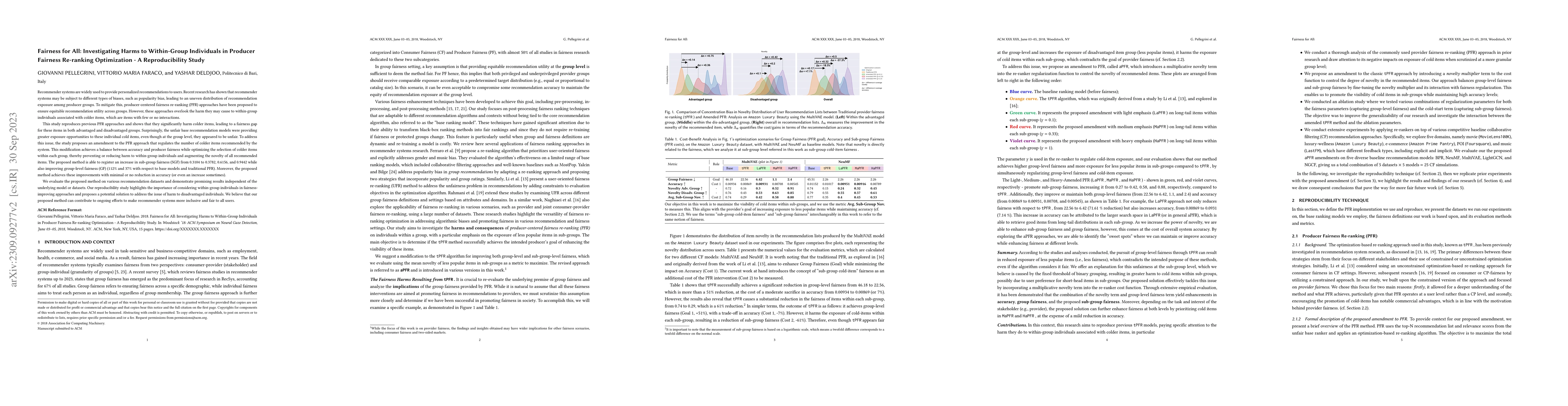 Thumbnail for Fairness for All: Investigating Harms to Within-Group Individuals in
  Producer Fairness Re-ranking Optimization -- A Reproducibility Study