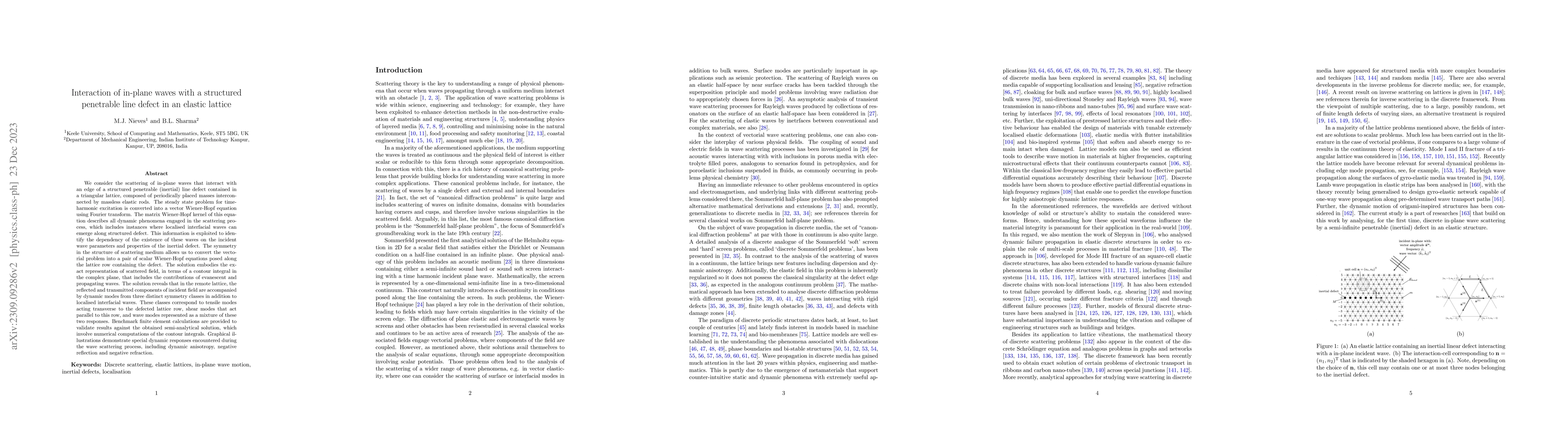 Thumbnail for Interaction of in-plane waves with a structured penetrable line defect
  in an elastic lattice