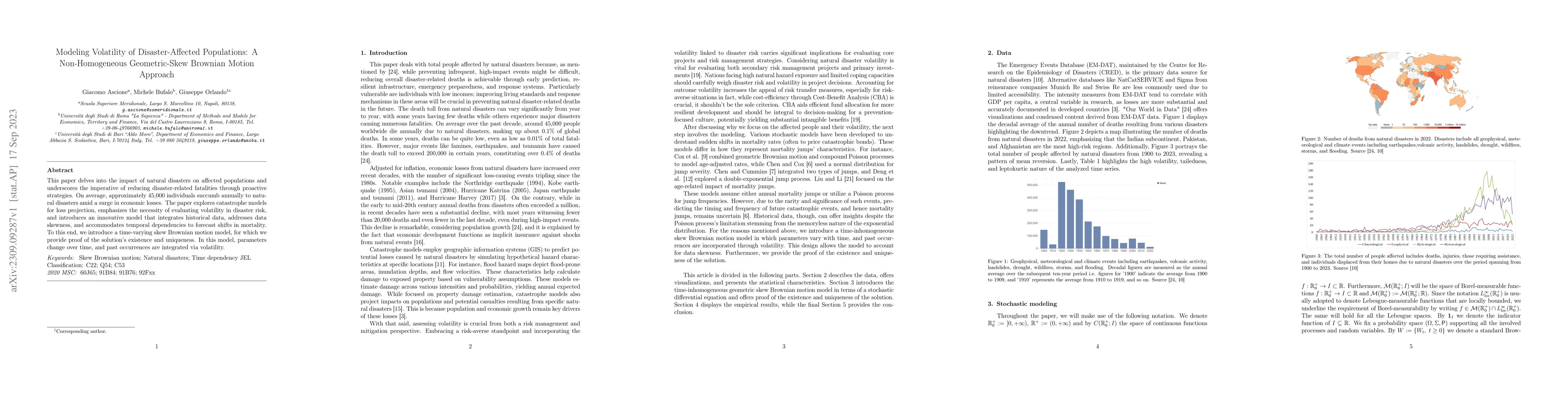 Thumbnail for Modeling Volatility of Disaster-Affected Populations: A Non-Homogeneous
  Geometric-Skew Brownian Motion Approach