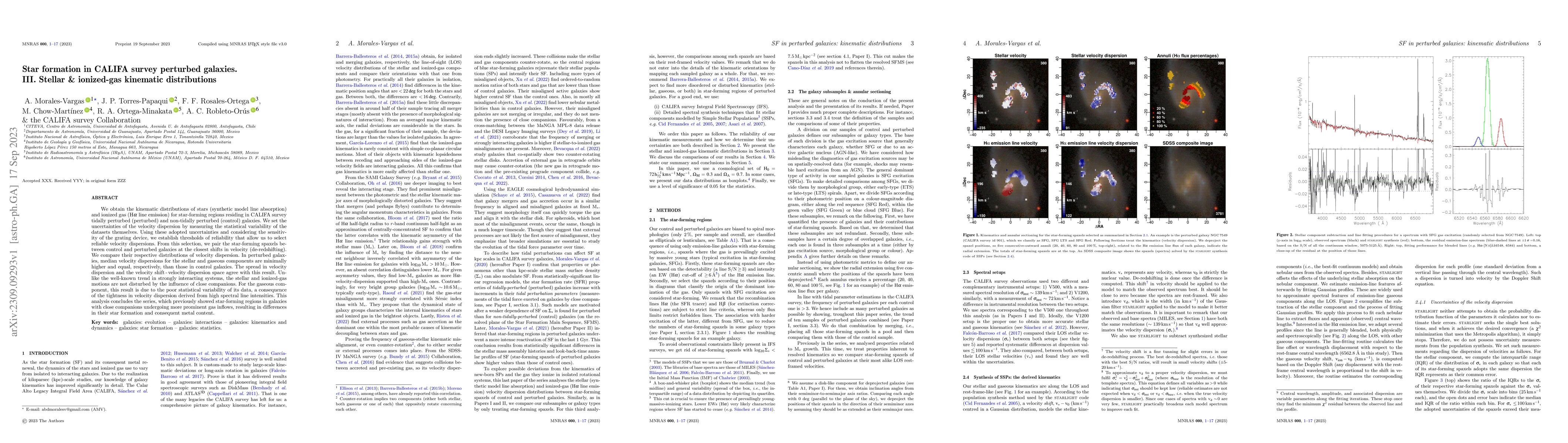 Thumbnail for Star formation in CALIFA survey perturbed galaxies.III. Stellar &
  ionized-gas kinematic distributions