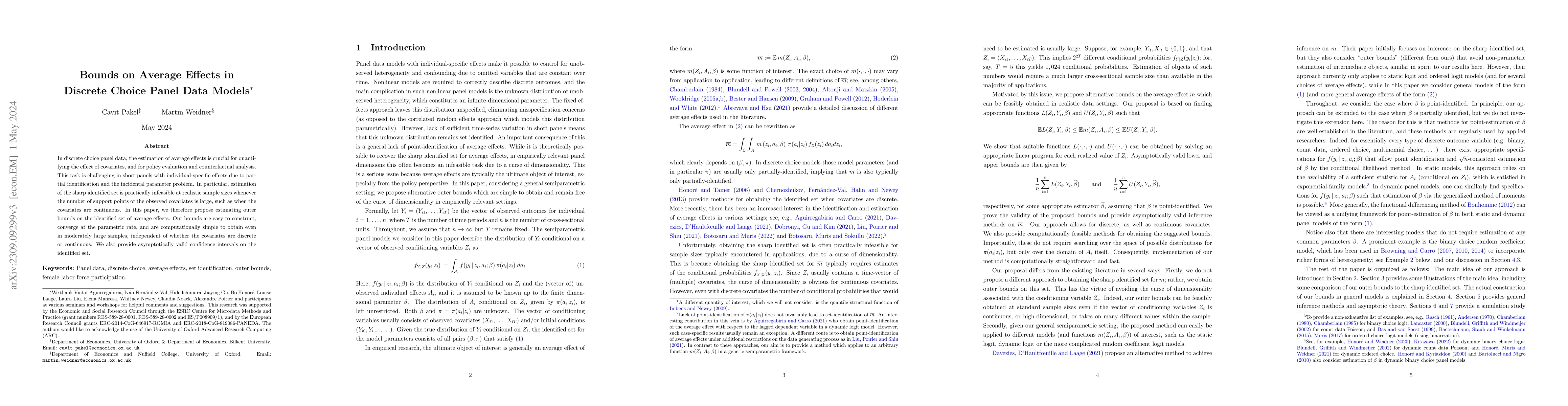 Thumbnail for Bounds on Average Effects in Discrete Choice Panel Data Models