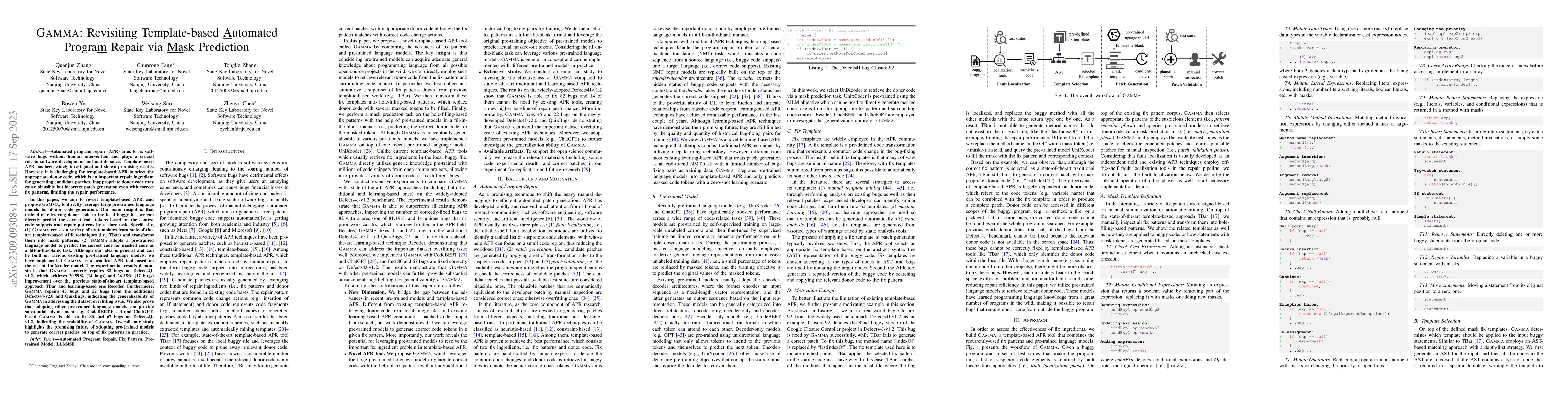 Thumbnail for GAMMA: Revisiting Template-based Automated Program Repair via Mask
  Prediction