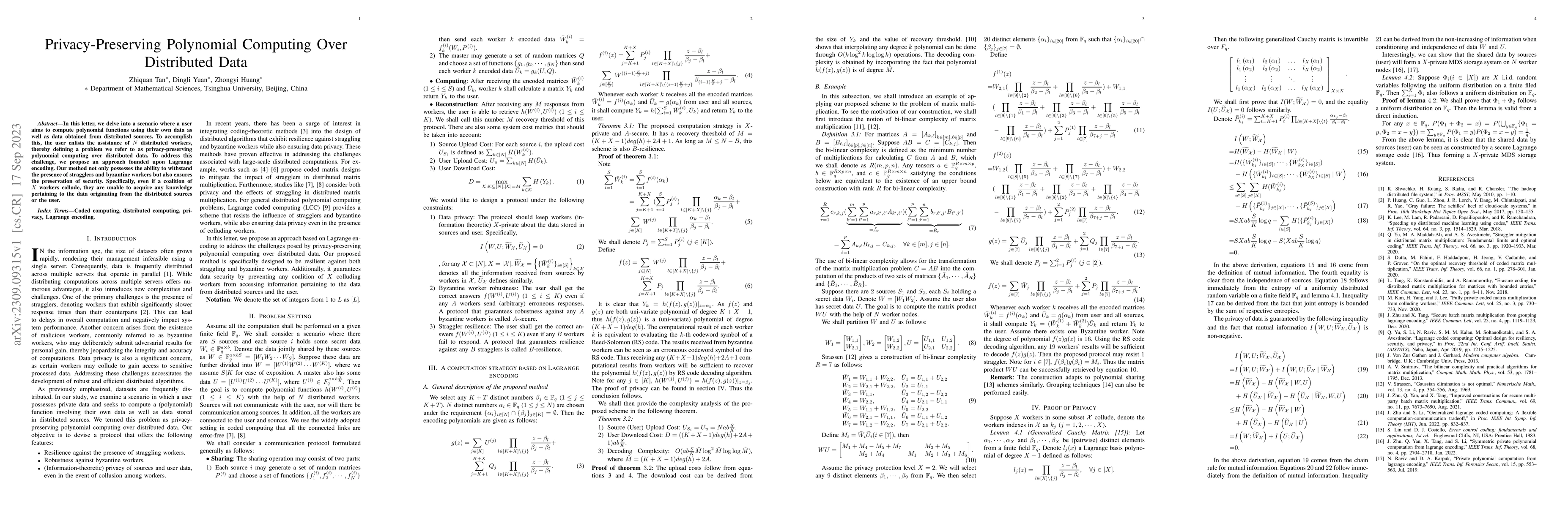 Thumbnail for Privacy-Preserving Polynomial Computing Over Distributed Data