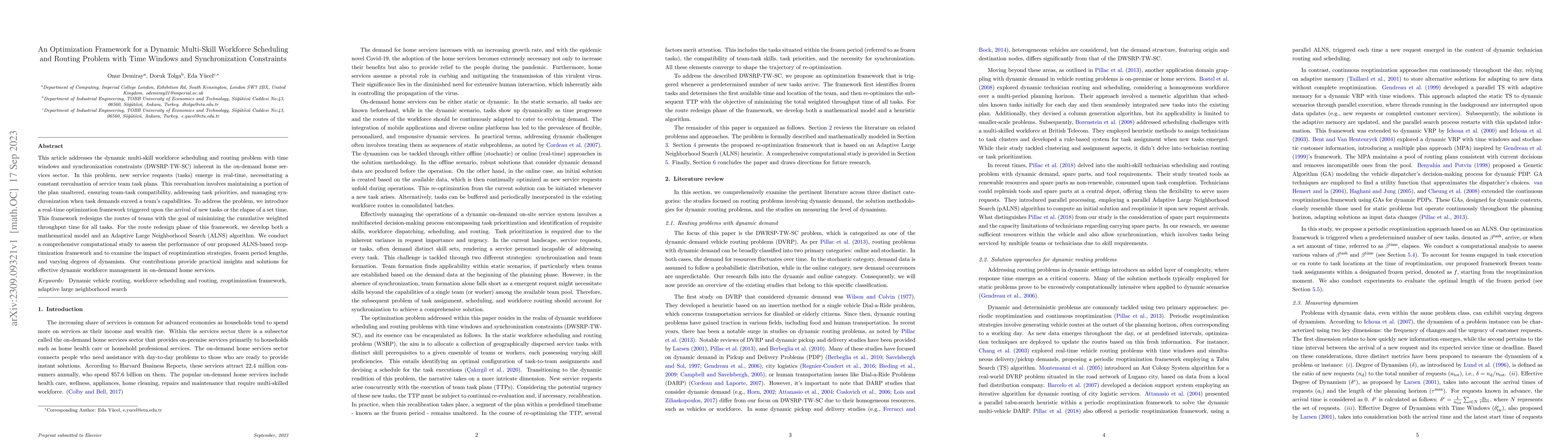 Thumbnail for An Optimization Framework for a Dynamic Multi-Skill Workforce Scheduling
  and Routing Problem with Time Windows and Synchronization Constraints