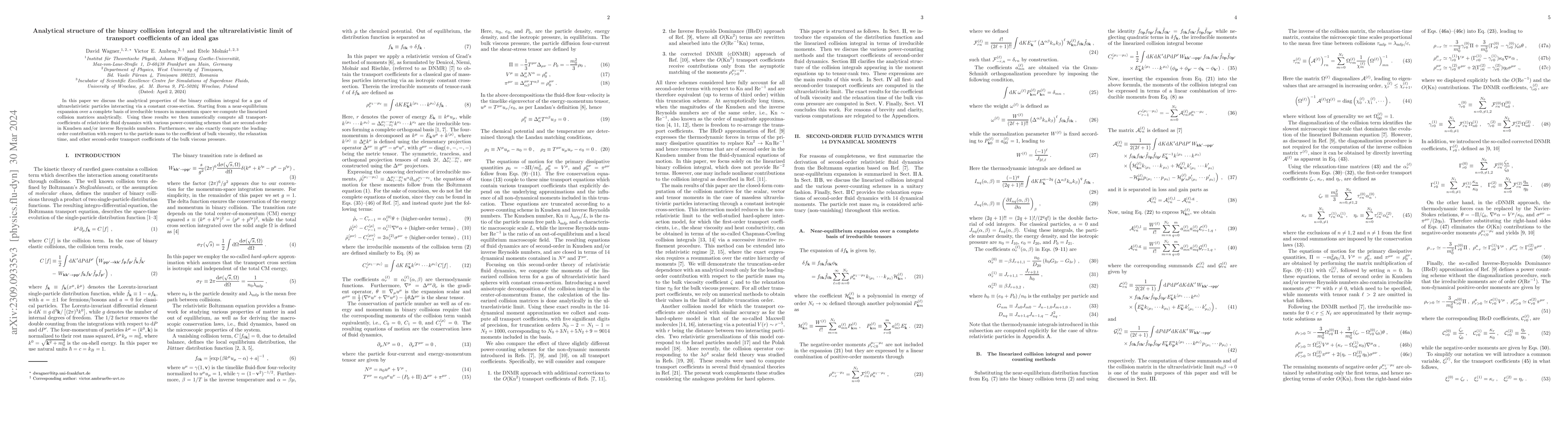 Thumbnail for Analytical structure of the binary collision integral and the
  ultrarelativistic limit of transport coefficients of an ideal gas