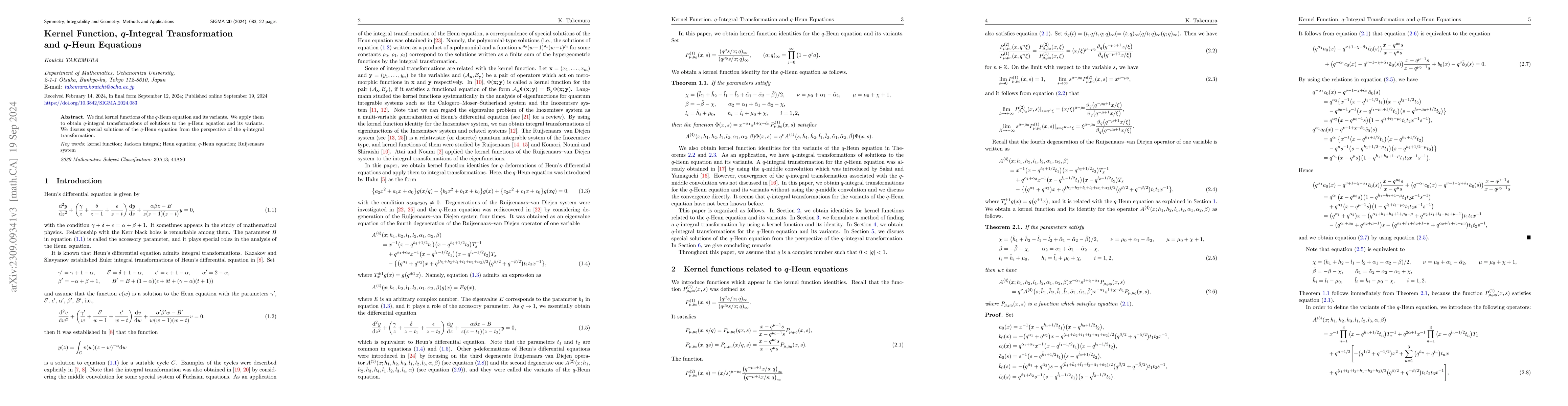 Thumbnail for Kernel function, $q$-integral transformation and $q$-Heun equations