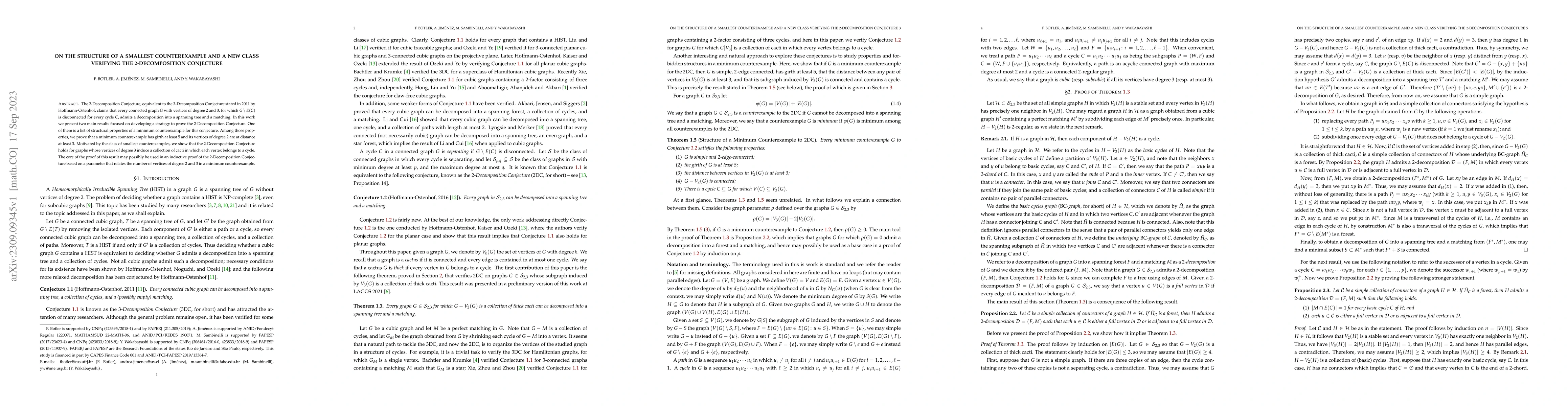 Thumbnail for On the structure of a smallest counterexample and a new class verifying
  the 2-Decomposition Conjecture