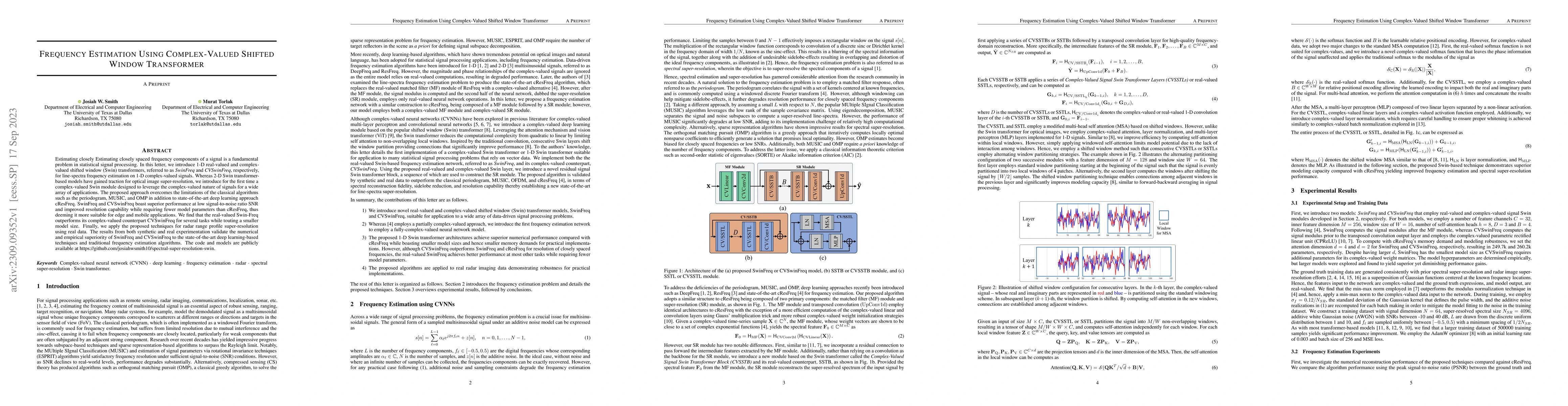 Thumbnail for Frequency Estimation Using Complex-Valued Shifted Window Transformer
