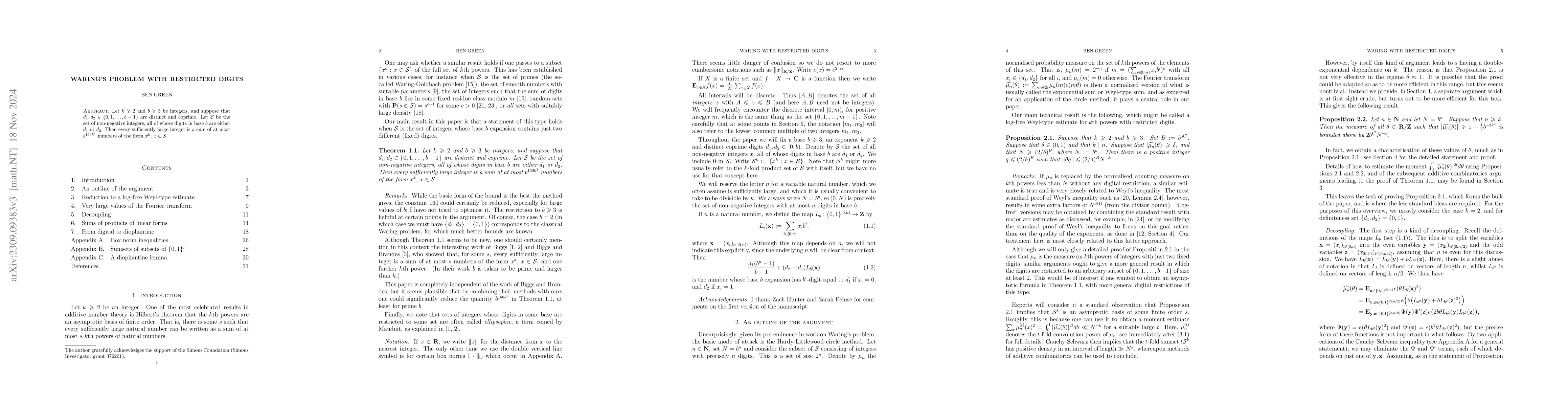 Thumbnail for Waring's problem with restricted digits