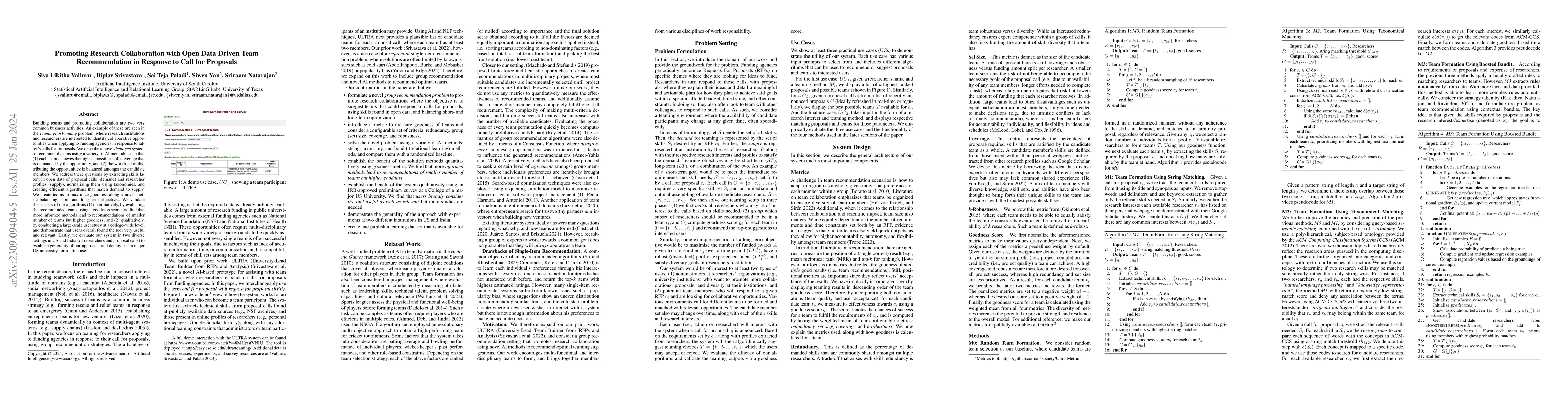 Thumbnail for Promoting Research Collaboration with Open Data Driven Team
  Recommendation in Response to Call for Proposals