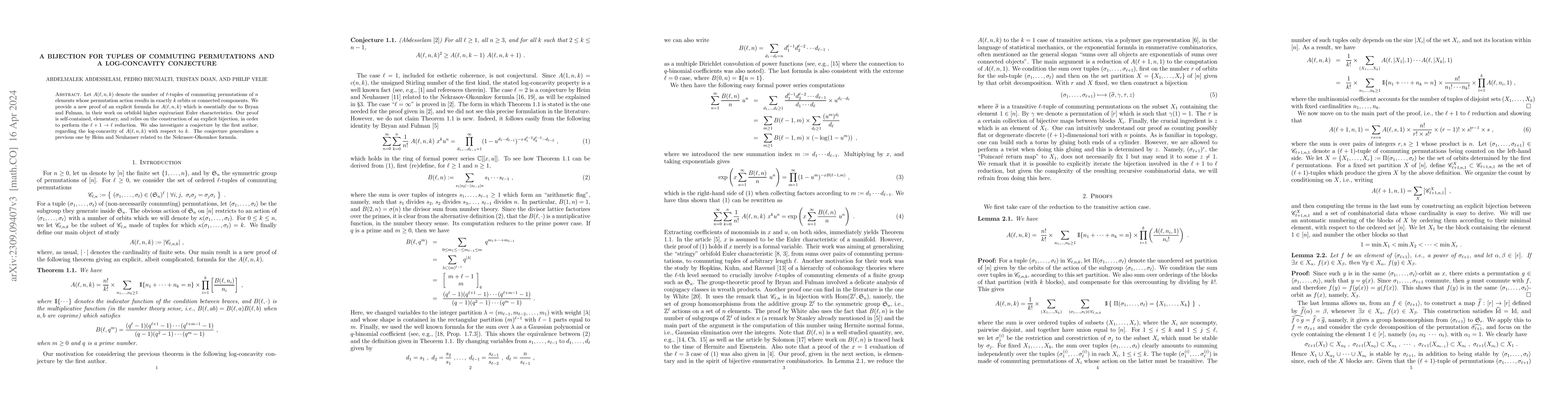 Thumbnail for A bijection for tuples of commuting permutations and a log-concavity
  conjecture