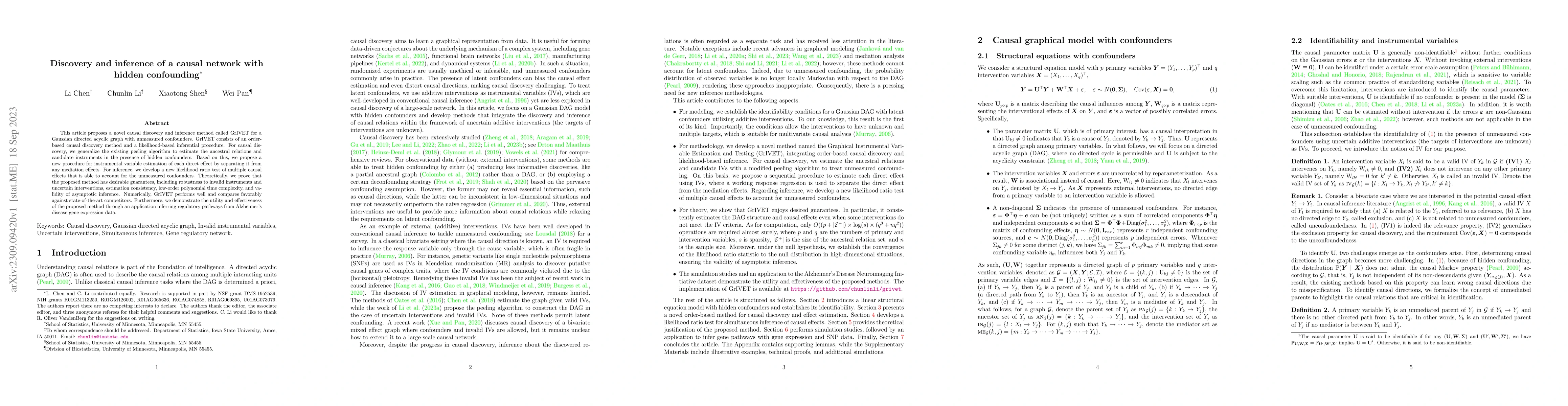 Thumbnail for Discovery and inference of a causal network with hidden confounding