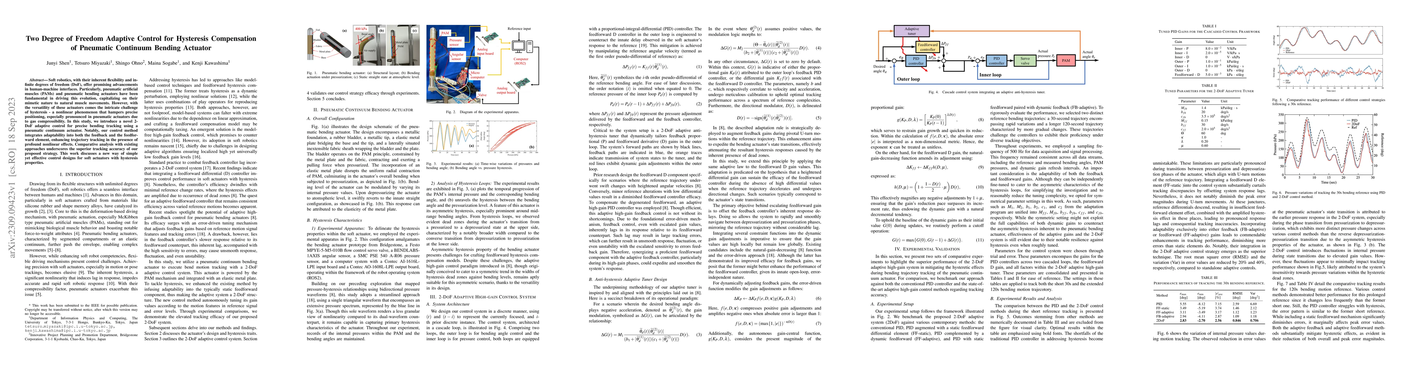 Thumbnail for Two Degree of Freedom Adaptive Control for Hysteresis Compensation of
  Pneumatic Continuum Bending Actuator