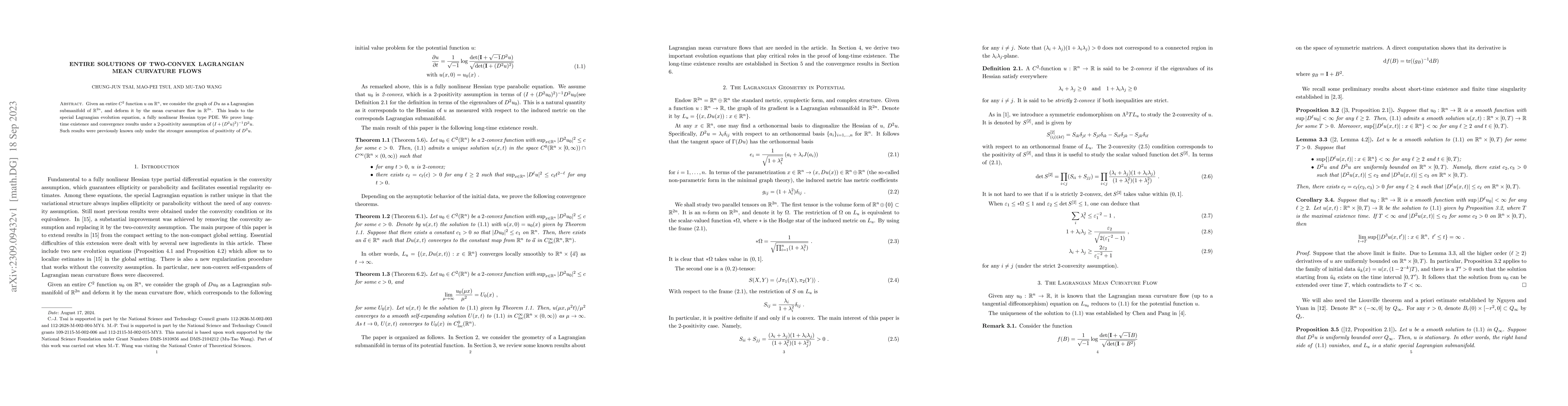 Thumbnail for Entire solutions of two-convex Lagrangian mean curvature flows