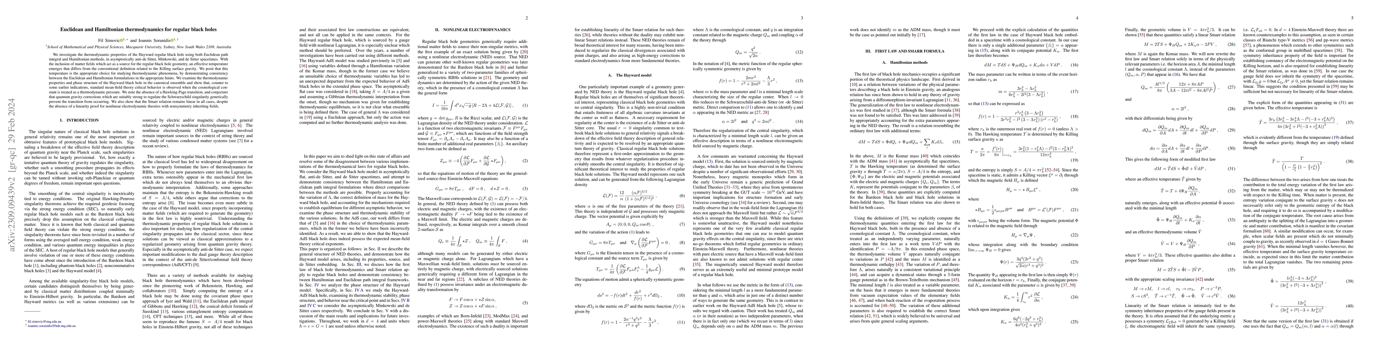 Thumbnail for Euclidean and Hamiltonian thermodynamics for regular black holes