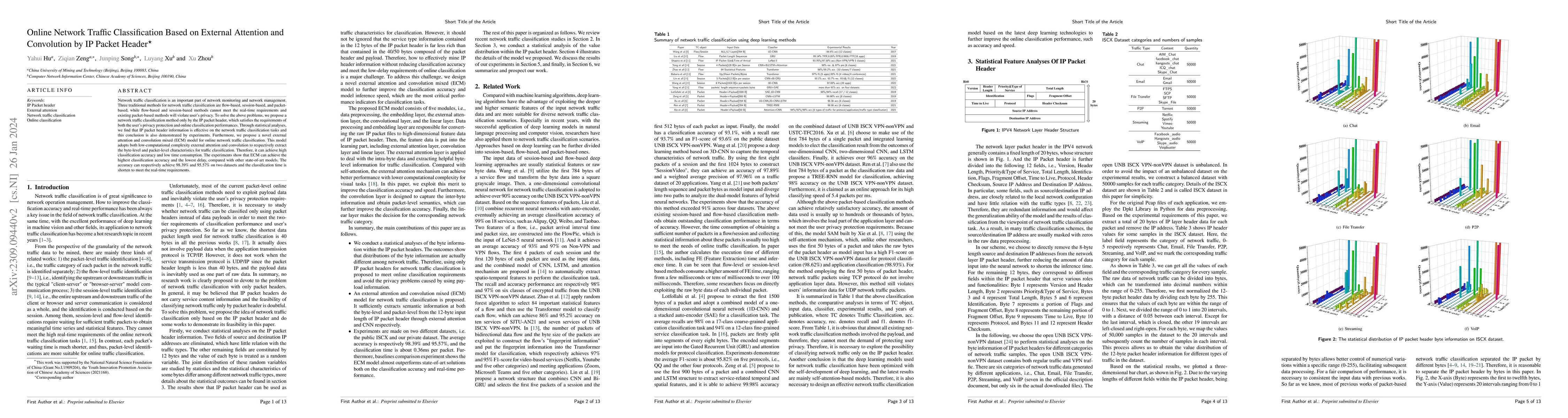 Thumbnail for Online Network Traffic Classification Based on External Attention and
  Convolution by IP Packet Header