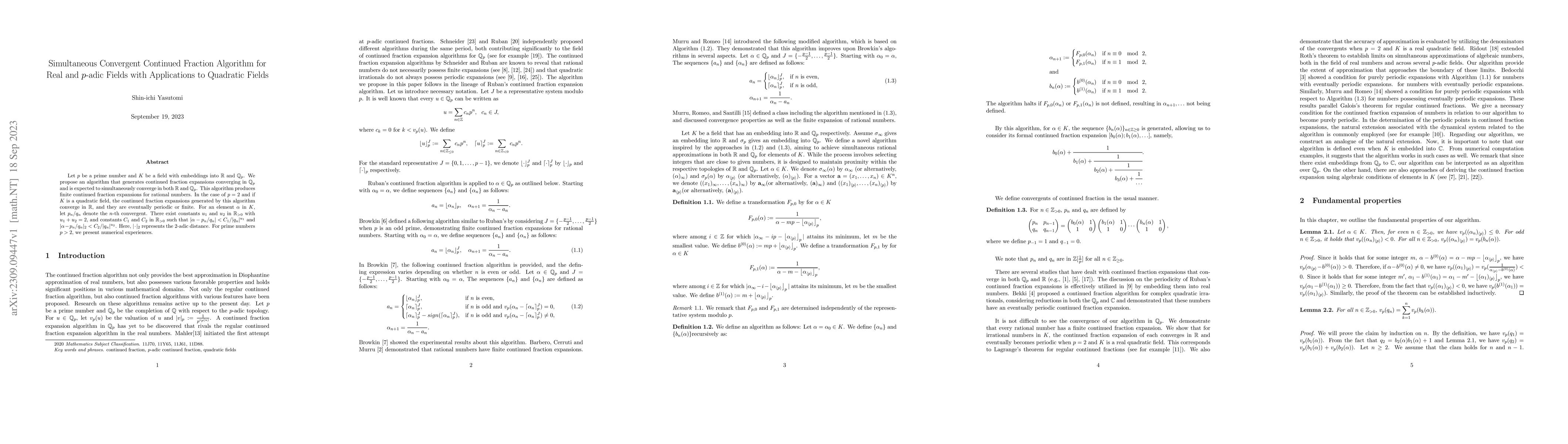 Thumbnail for Simultaneous Convergent Continued Fraction Algorithm for Real and
  $p$-adic Fields with Applications to Quadratic Fields